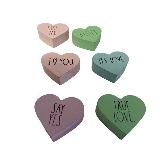 Valentines 9 Mini Wood Candy Conversation Hearts in Jar Decor Sweetheart Ornamen - Picture 5 of 10